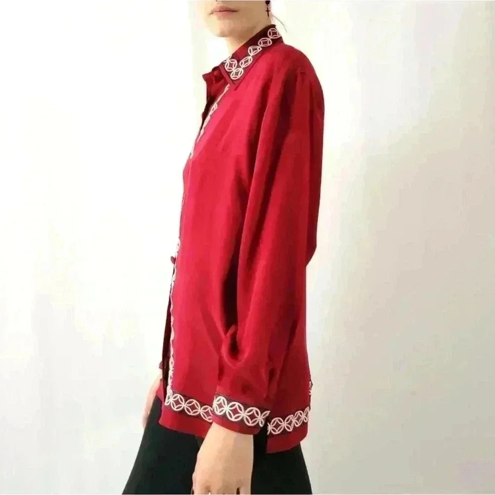 Vintage 90s Diane Von Furstenburg Silk Blouse Button Up Top - S - Picture 5 of 8
